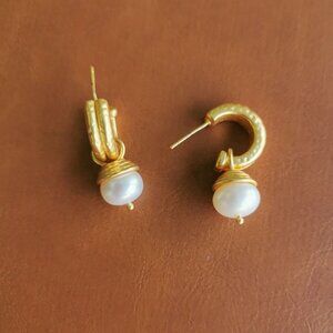 Julie Vos Astor Gold Pearl Hoop & Charm Earrings